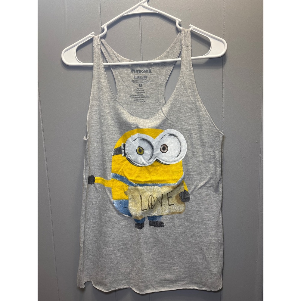 Minions Illumination Entertainment Gray Graphic‎ Racerback Tank Top Love Size M